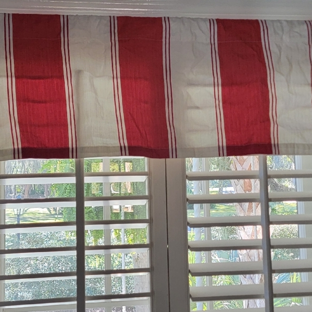 Pottery Barn Red and White Vertical Striped Curtains